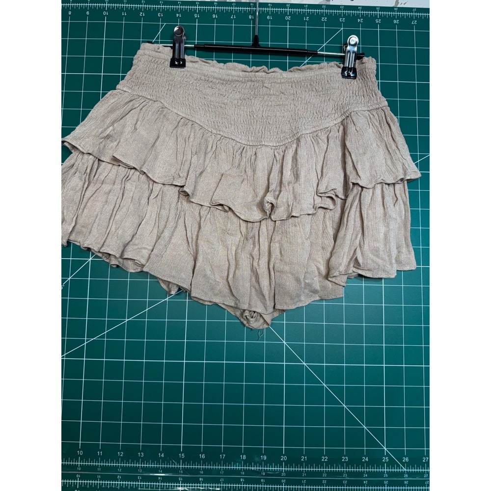 Rock N Rags Womens Beige Smocked Ruffle Skort Tiered Mini Skirt Shorts Small